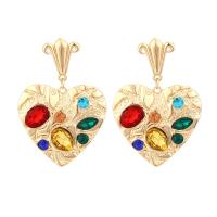 Zinc Alloy Rhinestone Drop Earring, Heart, gold color plated, vintage & for woman & with rhinestone 