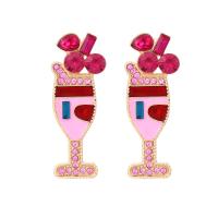 Enamel Zinc Alloy Drop Earring, Cup, gold color plated, for woman & with rhinestone 