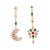 asymmetrische Ohrringe, Zinklegierung, mit Kunststoff Perlen, Mond und Sterne, goldfarben plattiert, für Frau & mit Strass, 25x78mm, verkauft von Paar