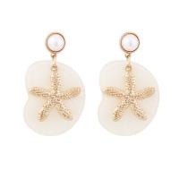 Plastic Pearl Zinc Alloy Earring, with Resin & Plastic Pearl, Starfish, gold color plated, fashion jewelry & for woman 