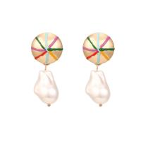 Plastic Pearl Zinc Alloy Earring, with Plastic Pearl, gold color plated, vintage & for woman & enamel 