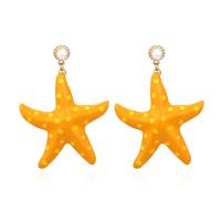 Enamel Zinc Alloy Drop Earring, with Plastic Pearl, Starfish, gold color plated, fashion jewelry & for woman, orange 
