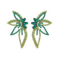 Zinc Alloy Rhinestone Stud Earring, Leaf, gold color plated, for woman & with rhinestone 