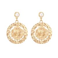 Plastic Pearl Zinc Alloy Earring, with Plastic Pearl, Skull, gold color plated, embossed & for woman, golden 