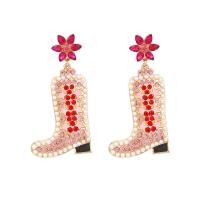 Zinc Alloy Rhinestone Drop Earring, with Plastic Pearl, Shoes, gold color plated, for woman & enamel & with rhinestone 