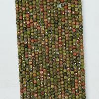 Unakit Perlen, Unakite, Quadrat, natürlich, facettierte, grün, 4x4mm, Länge:ca. 14.96 ZollInch, verkauft von Strang