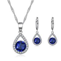 Cubic Zirconia Micro Pave Brass Jewelry Sets, earring & necklace, 2 pieces & fashion jewelry & micro pave cubic zirconia & for woman 12*24mm,9*27mm Approx 17.72 Inch 