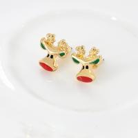 Christmas Earrings, Zinc Alloy, Christmas Reindeer, gold color plated, for woman & enamel, mixed colors 