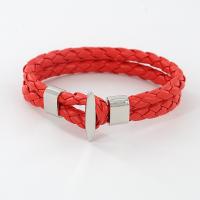 PU Schnur Armbänder, Lederband, mit Zinklegierung, silberfarben plattiert, Doppelschicht & unisex, keine, Länge:ca. 19 cm, verkauft von PC