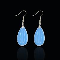 Gemstone Drop Earring, Synthetic Moonstone, with Zinc Alloy, Teardrop, silver color plated, for woman, white 