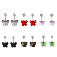 Kristall Strass Ohrring, mit Zinklegierung, Schmetterling, goldfarben plattiert, für Frau & mit Strass, mehrere Farben vorhanden, 13x30mm, verkauft von Paar
