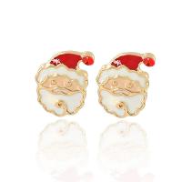 Christmas Earrings, Zinc Alloy, Santa Claus, gold color plated, cute & for woman & enamel, mixed colors 