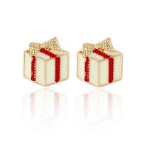 Enamel Zinc Alloy Stud Earring, gift shape, gold color plated, for woman, white 