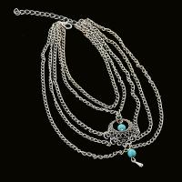 Zinc Alloy Anklet, with Synthetic Turquoise, silver color plated, fashion jewelry & multilayer, blue Approx 38 cm 
