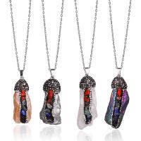 Gemstone Necklaces, Natural Stone, with Rhinestone Clay Pave & Brass & Zinc Alloy, with 5cm extender chain, plated, for woman Approx 45 cm 