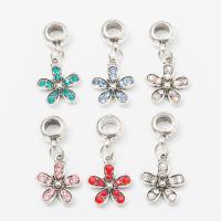 Zinc Alloy European Pendants, Flower, silver color plated, DIY & with rhinestone 30mm, Approx 