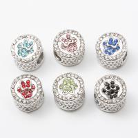 Rhinestone Zinc Alloy European Beads, Flat Round, silver color plated, DIY & with rhinestone 10-12mm, Approx 