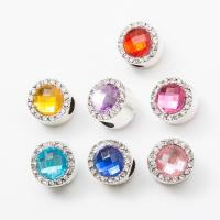 Rhinestone Zinc Alloy European Beads, Flat Round, silver color plated, DIY & faceted & with rhinestone 10-20mm, Approx 