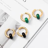 Titanium Steel Earrings, with Malachite & Black Stone, 14K gold plated, fashion jewelry & for woman, golden, 14mm,24mm 