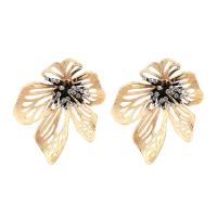 Glass Zinc Alloy Earring, with Glass Beads, Flower, gold color plated, Bohemian style & for woman, golden 