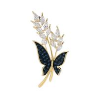 Cubic Zirconia Brooch, Brass, with Plastic Pearl, Butterfly, plated, vintage & micro pave cubic zirconia & for woman 