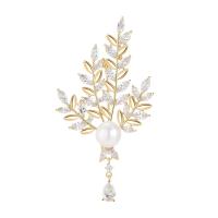 Cubic Zirconia Brooch, Brass, with Plastic Pearl, Wheat, gold color plated, micro pave cubic zirconia & for woman 