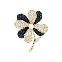 Cubic Zirconia Brooch, Brass, with Plastic Pearl, Flower, plated, micro pave cubic zirconia & for woman 