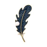 Cubic Zirconia Brooch, Brass, with Plastic Pearl, Feather, plated, micro pave cubic zirconia & for woman 