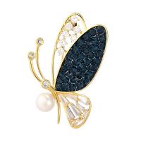 Cubic Zirconia Brooch, Brass, with Plastic Pearl, Butterfly, plated, micro pave cubic zirconia & for woman 