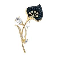 Cubic Zirconia Brooch, Brass, with Plastic Pearl, Tulip, plated, micro pave cubic zirconia & for woman 