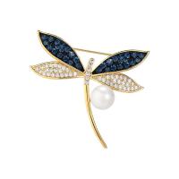 Cubic Zirconia Brooch, Brass, with Plastic Pearl, Dragonfly, plated, micro pave cubic zirconia & for woman 