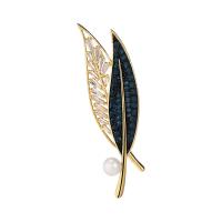 Cubic Zirconia Brooch, Brass, with Plastic Pearl, Leaf, plated, micro pave cubic zirconia & for woman 