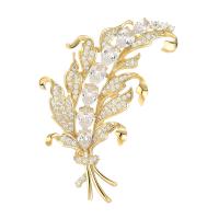 Cubic Zirconia Brooch, Brass, Wheat, gold color plated, micro pave cubic zirconia & for woman 