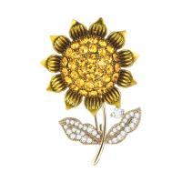 Cubic Zirconia Brooch, Brass, Sunflower, plated, micro pave cubic zirconia & for woman 