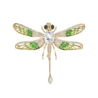 Cubic Zirconia Brooch, Brass, Dragonfly, gold color plated, micro pave cubic zirconia & for woman 