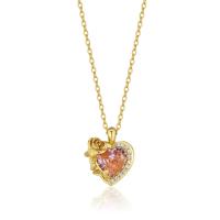 Rhinestone Brass Necklace, Heart, plated, cross chain & with flower pattern & for woman & with rhinestone Approx 45 cm 