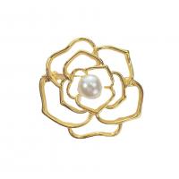 Plastic Pearl Brooch, Zinc Alloy, with Plastic Pearl, Flower, gold color plated, for woman & hollow 