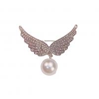Rhinestone Zinc Alloy Brooch, with Plastic Pearl, Wing Shape, plated, for woman & with rhinestone 27-40mm 