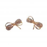 Rhinestone Zinc Alloy Brooch, Bowknot, gold color plated, for woman & with rhinestone 