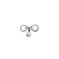 Kunststoff-Perlen-Brosche, Messing, mit Kunststoff Perlen, Schleife, silberfarben plattiert, für Frau & mit Strass, keine, 37-80mm, verkauft von PC