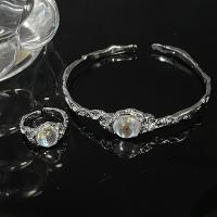 Brass Jewelry Set, with Sea Opal, platinum color plated, adjustable & for woman 