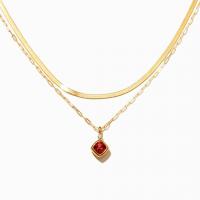 Stainless Steel Jewelry Necklace, 304 Stainless Steel, with Brass, with 4.7cm extender chain, Square, gold color plated, Double Layer & snake chain & for woman & with rhinestone Approx 50 cm, Approx 56.5 cm 