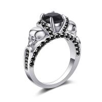 Cubic Zirconia Micro Pave Brass Finger Ring, Skull, platinum plated, Unisex & micro pave cubic zirconia, 7.6mm, US Ring 