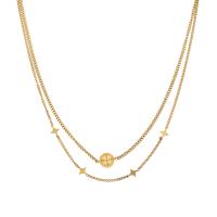 Fashion Multi Layer Necklace, 316L Stainless Steel, with 50mm extender chain, 18K gold plated, Double Layer & micro pave cubic zirconia & for woman Approx 400 mm, Approx 440 mm 