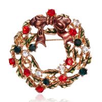 Christmas Jewelry Brooch , Zinc Alloy, gold color plated, Christmas Design & enamel & with rhinestone, multi-colored 