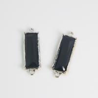 Conector de encanto de aleación de zinc, con Vidrio, Rectángular, chapado en color de plata, Bricolaje & 1/1 aro, Negro, 29x11x4.3mm, Vendido por UD