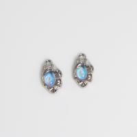 Cats Eye Pendants, Zinc Alloy, with Cats Eye, silver color plated, DIY, light blue 
