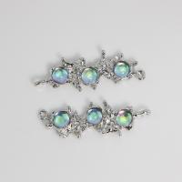 Zinc Alloy Charm Connector, with Cats Eye, silver color plated, DIY & 1/1 loop, green 