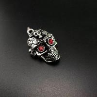 Zinc Alloy Skull Pendants, antique silver color plated, vintage & DIY & with rhinestone, red 