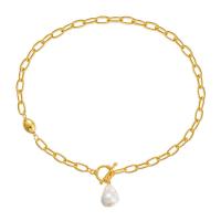 Brass Bracelets, with Plastic Pearl, 18K gold plated, fashion jewelry & for woman, golden, 22mm Approx 18.7 Inch 